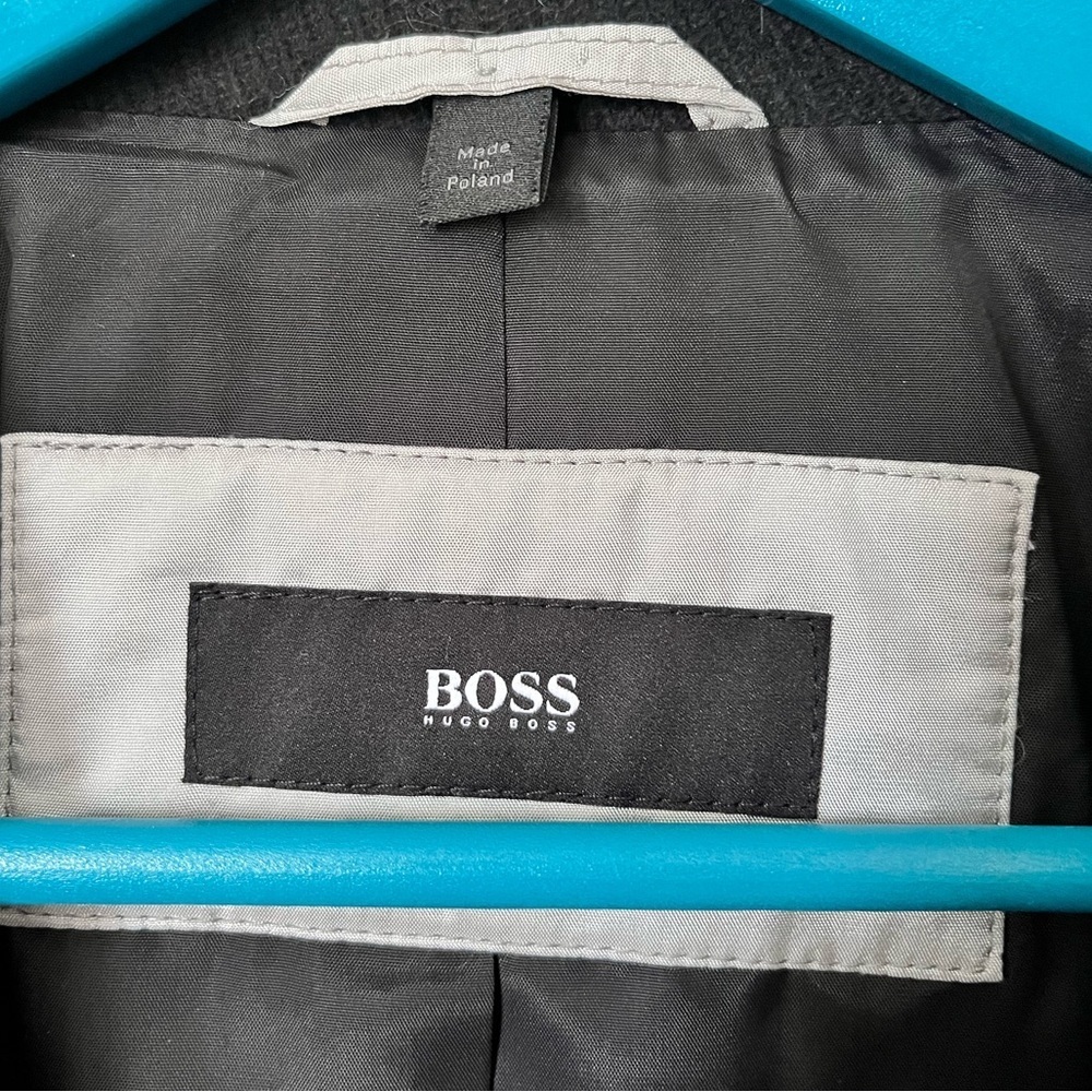 Mens Hugo Boss Premium Wool Pea Coat Top Coat Size 44R The Sintrax Black - Picture 8 of 15